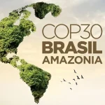 COP30 Brazil Amazon — green map of South America shaped from tropical rainforest